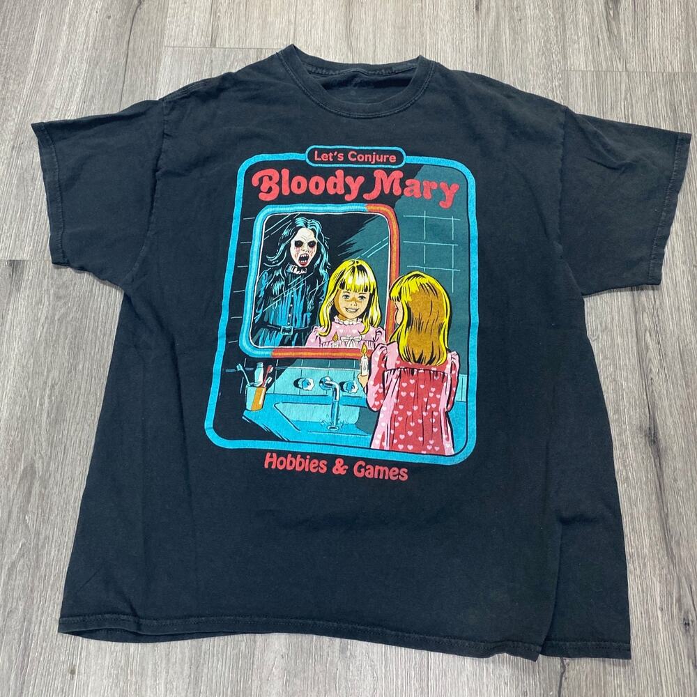Bloody Mary Horror Graphic T-Shirt Black Retro Halloween Creepy Mirror Tee